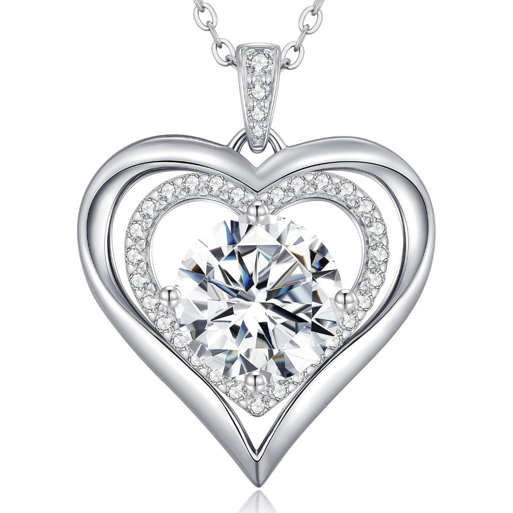 Valentine's Day Gift Moissanite Heart Pendant Necklaces For Women, 925 Sterling
